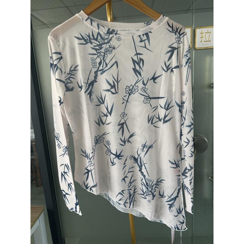新款运动网纱上衣瑜伽服防晒显瘦速干罩衫健身衣长袖复古扎染透气 - 图1