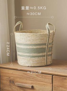 手工拼色绿意编织花篮收纳草编落地双耳篮子花盆家居装饰花瓶