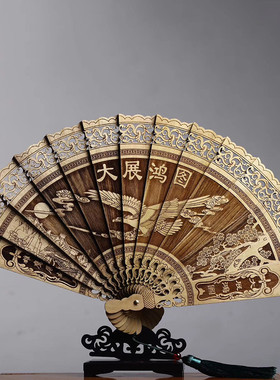 折扇木质古风扇子女中国风小扇子折叠博古架摆件学生礼物扇子楠木