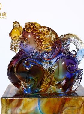 淄博琉璃办公室摆件刻名字篆刻印章老板桌装饰品送设计印章工艺