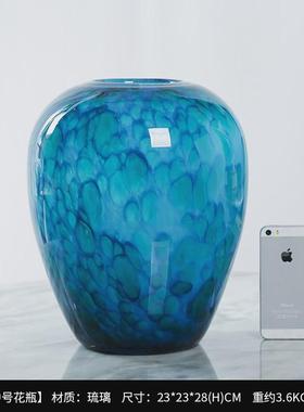 孔雀蓝艺术琉璃花器轻奢客厅电视柜玄关隔断柜花瓶摆件装饰品