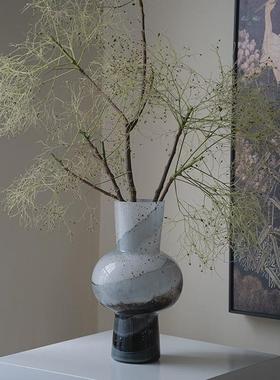 新中式黑白水墨风玻璃花瓶摆件别墅民宿样板间高级感装饰插花器