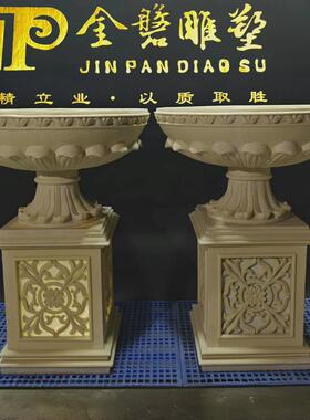 出口别墅艺术砂岩花盆圆形园林玻璃钢花钵厂家酒店中东透光花盆