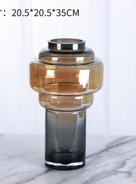 现代北欧镀轻奢彩几何玻璃花瓶工艺品摆件家居样板房软装饰品用品