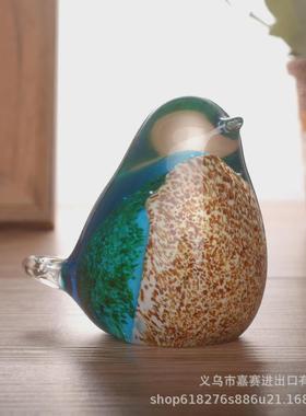 热销水晶琉璃摆件桌面客厅装饰仿真动物孔绿小鸟工艺品跨境货源