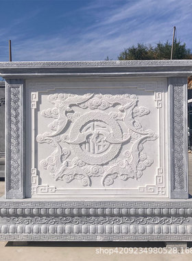 石雕影壁墙庭院浮雕户外仿古古建照壁中式四合院青石背景墙摆件