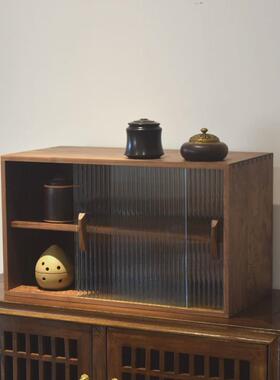 黑胡桃双门玻璃柜餐边柜碗柜酒柜客厅收纳柜文件柜欧式软装展示柜