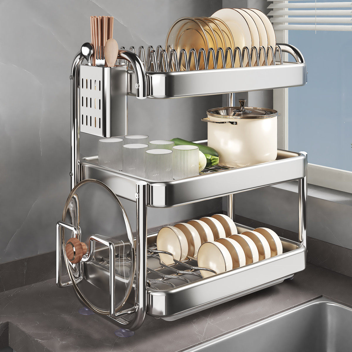 不锈钢碗碟收纳架沥水碗盘架碗柜碗筷沥水架碗架厨房置物架放碗盒,淘宝优惠券,粉丝福利购,淘宝优惠卷