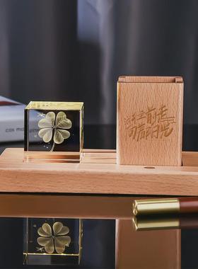 木质发光底座3d内雕水晶块小夜灯星系创意笔筒桌面摆件礼品