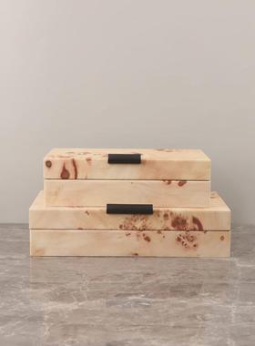 热销新中式复古桌面摆件首饰收纳盒皮革客厅卧室梳妆台衣帽间家居