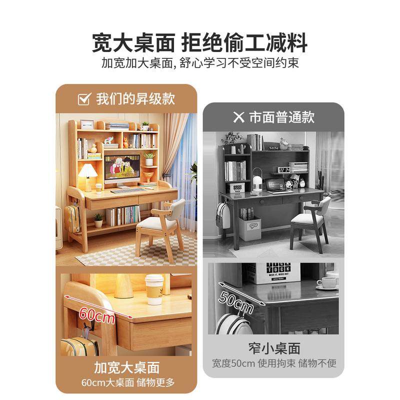 儿童学习桌子中小学生实木书桌带书架小孩子可升降用课桌椅套装,淘宝优惠券,粉丝福利购,淘宝优惠卷