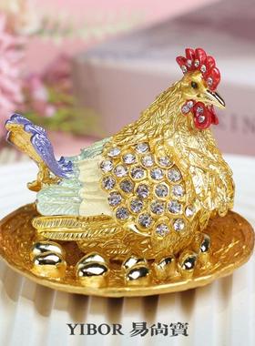 合金珐琅销纯手工艺品会彩开业商务礼品母鸡金蛋家居如意摆件