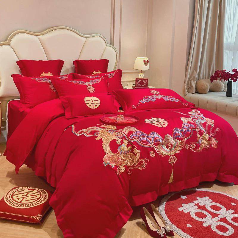 床单中式龙凤结婚四件套红色高档床笠被套刺绣陪嫁婚庆床上用品,淘宝优惠券,粉丝福利购,淘宝优惠卷