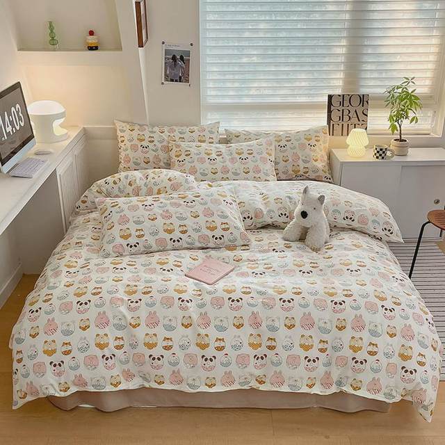 Fully cotton printed single bed sheet quilt cover quilt cover spring and autumn student dormitory bed cover four-piece set bedding three-piece set