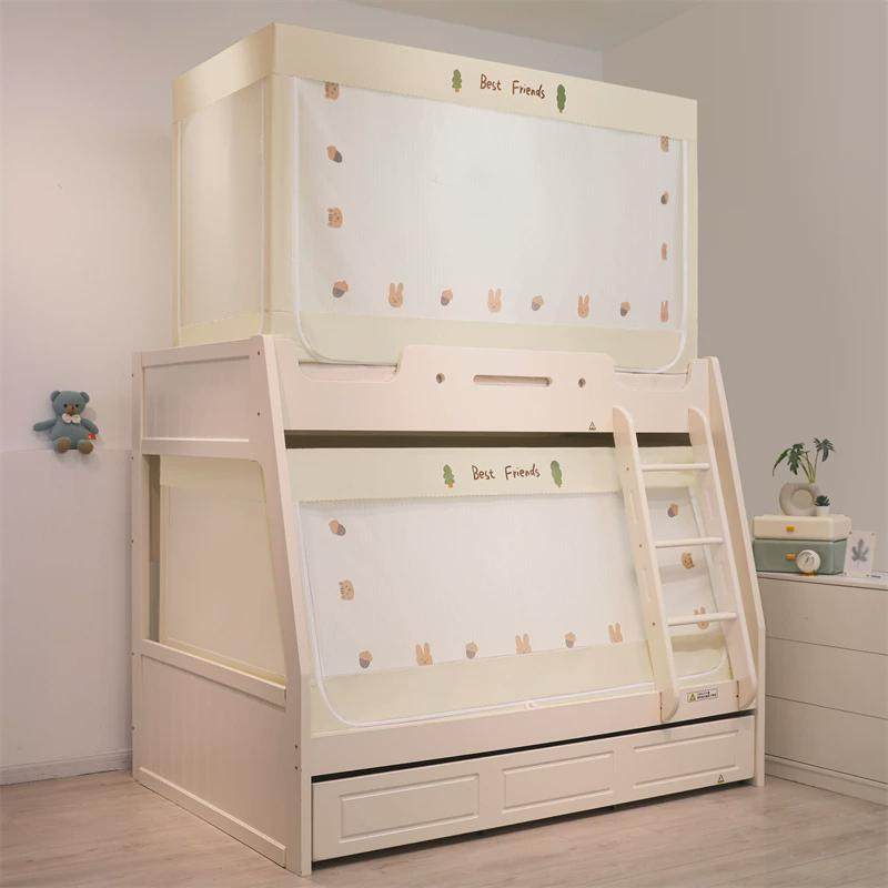 带布帘款子母床遮光蚊帐上下铺防蚊罩儿坐床梯形二层防摔童蚊帐,淘宝优惠券,粉丝福利购,淘宝优惠卷