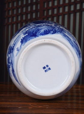 厂家大号陶瓷花瓶批发青花瓷山水画冬瓜瓶中式办公室装饰摆件书房
