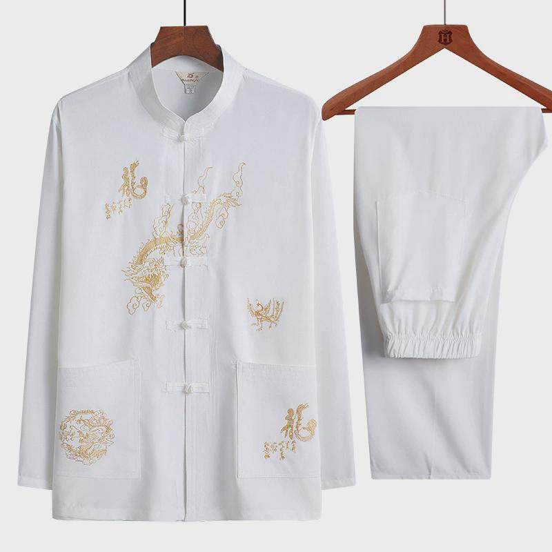 男长袖套装休闲宽松爸爸装中老年人中式衬衫爷爷装太极服夏季,淘宝优惠券,粉丝福利购,淘宝优惠卷