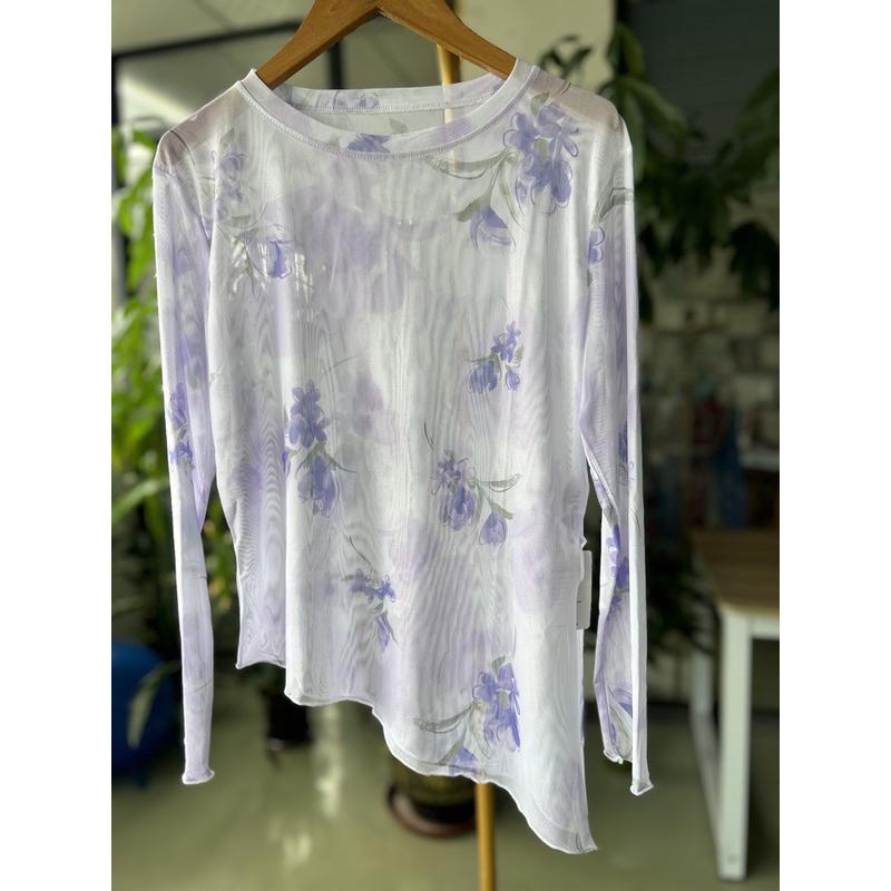 新款运动网纱上衣瑜伽服防晒显瘦速干罩衫健身衣长袖复古扎染透气 - 图2