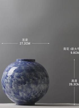 中式拉坯手绘陶瓷罐子青花瓷创意插花花瓶手工客厅博古架花架摆件