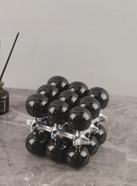 热销现代简约几何立方体珠点圆球艺术摆件客厅卧室玄关酒店家居装