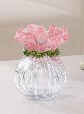 百财中古敞口客厅玻璃花瓶白菜褶皱感百搭水培花器