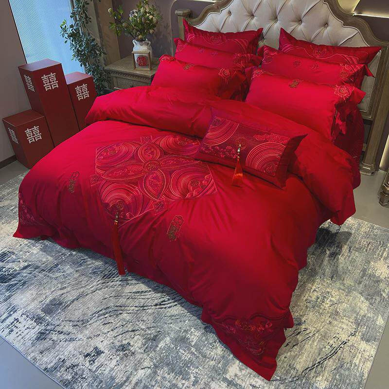 红色喜狐婚庆家纺九被套结婚床上用品备婚四件套100全棉婚房布置,淘宝优惠券,粉丝福利购,淘宝优惠卷
