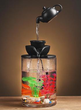 创意中式摆件假山流水喷泉客厅办公室小型流水鱼缸招财桌面景观