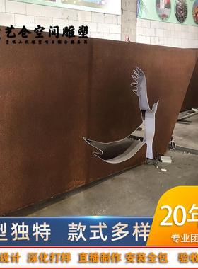 大型耐候钢雕塑飞鸟无缝焊接发光景观钢板复古公园改造艺术品