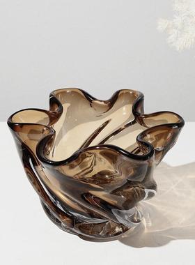 热销现代轻奢创意咖色玻璃花瓶摆件高级感客厅玄关水培花器样板间