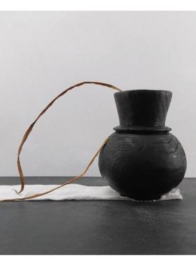 软装木质现代侘寂风瓶黑色碳烧木花粗糙器物摆件样板房酒店售楼部