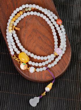 适用天然翡翠手链a货s925银白月光手串长款紫色配饰国风中式禅意