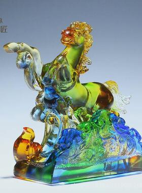 古法琉璃马名片夹摆件办公室桌面名片卡片装饰架座标签盒前台展示