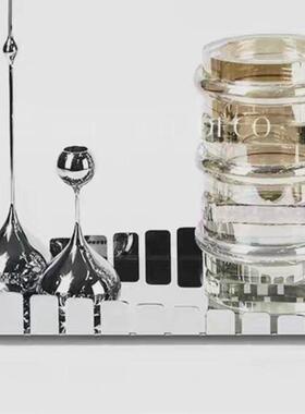 现代简约金属亚克力镜面托盘样板房茶几室内软装饰品摆件果盘