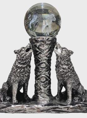 双狼树脂球座水球底座厂家销售树脂工艺品居家摆件霸气十足