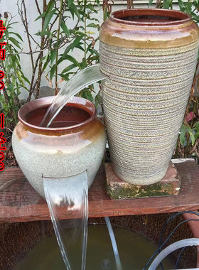 古法养鱼生态循环庭院陶罐流水水循环落地内现代创意造景摆件批发