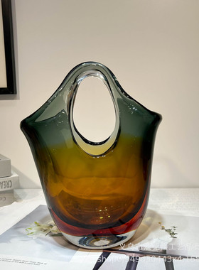 现代轻奢创意琉璃提包艺术品摆件家高档艺术客厅餐桌玄关酒店花瓶