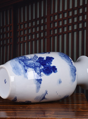 热销厂家大号山水画批发青花瓷陶瓷花瓶冬瓜瓶中式书房办公室装饰