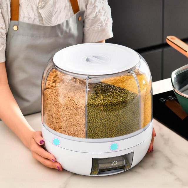 Fen grid rice bucket rotating grain storage box insect-proof moisture-proof rice storage tank household press rice bucket