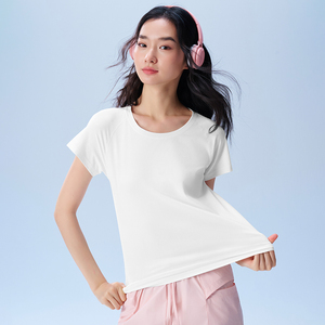 猫人春夏新款透气速干短袖T恤女夏季吸汗修身圆领纯色运动上衣