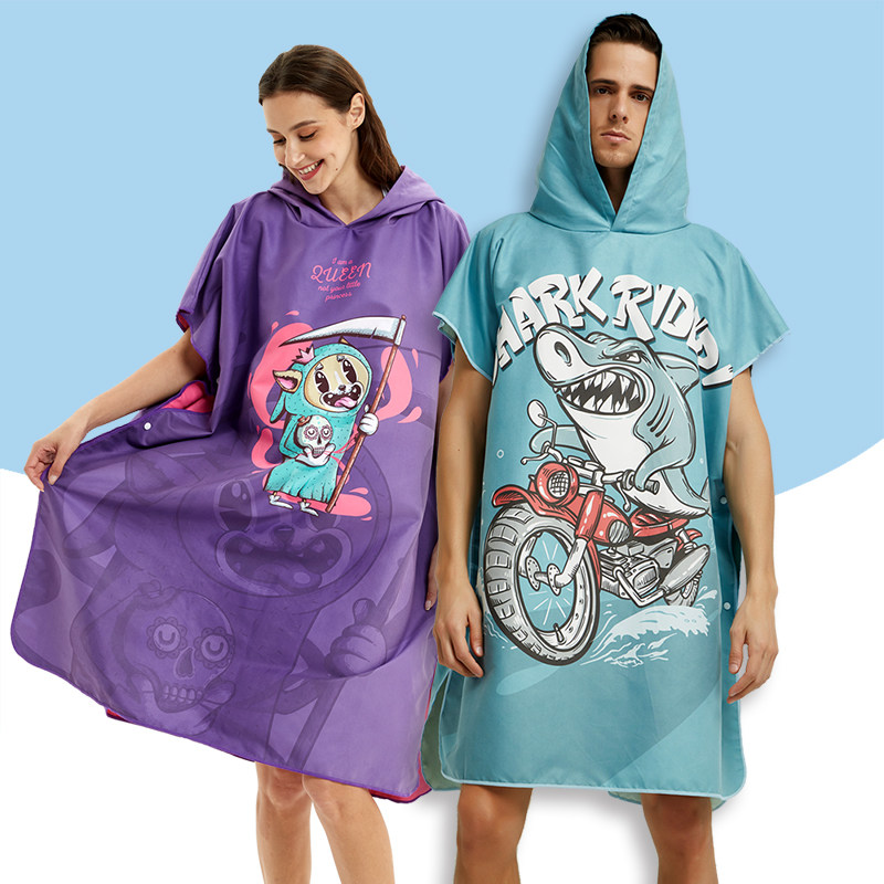 HOTMANGO速干游泳浴袍斗篷浴巾潜水保暖外套沙滩换衣温泉防晒巾女 - 图2