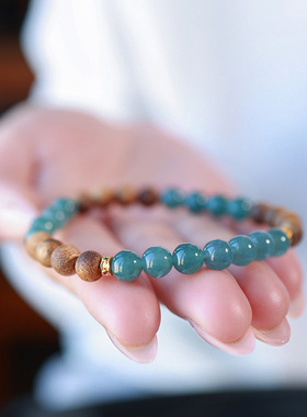 HD天然黄奇楠沉香天然蓝水a货翡翠珠子手串圆形木质文玩s925手饰