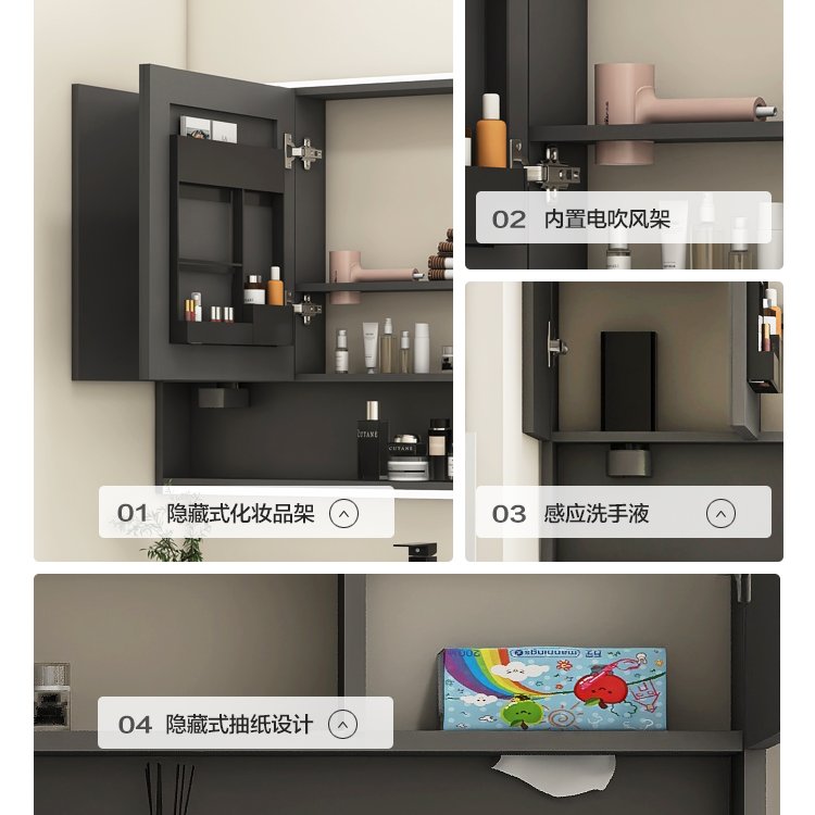 加厚实木浴室柜陶瓷一体盆洗漱台卫生间洗手盆组合柜侧边收纳挂墙 - 图2