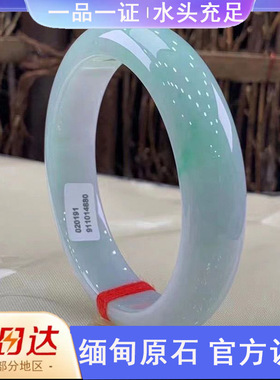 【发货快】天然缅甸老坑翡翠手镯冰糯种油青色飘花浅阳绿色翡翠玉