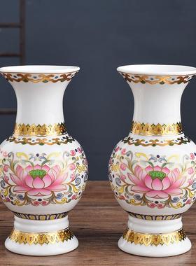 陶瓷佛前供佛花瓶一对家用室内供奉观音菩萨插花瓶佛堂寺庙佛台
