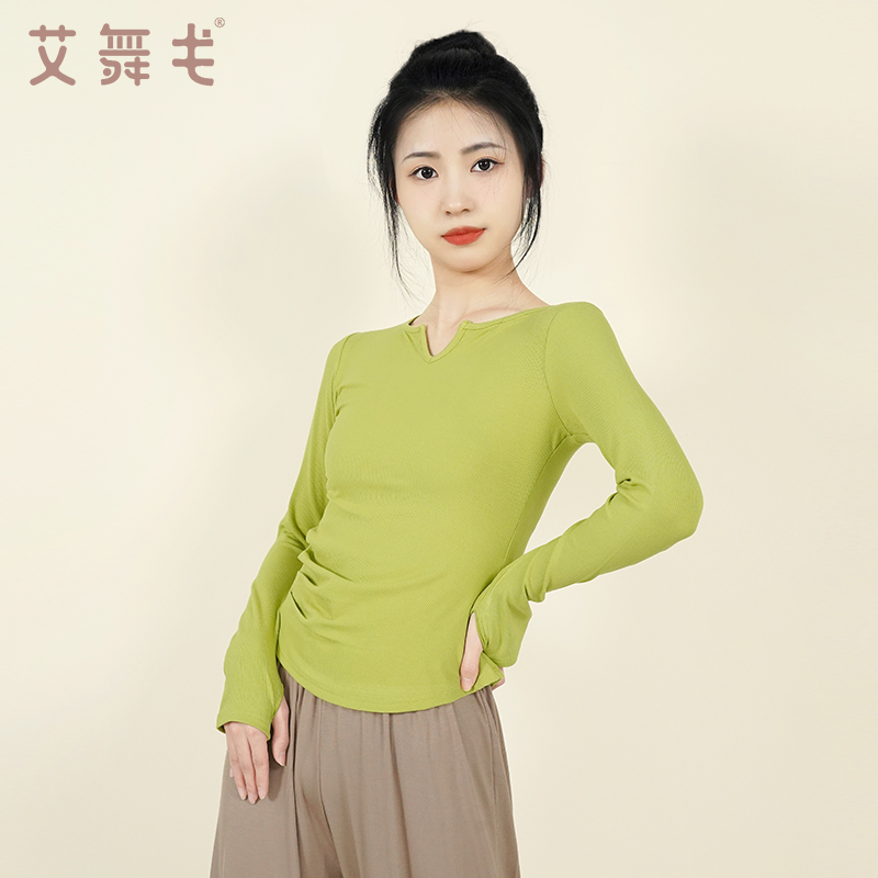 成人舞蹈服女修身显瘦现代舞上衣短袖套指古典练习服中国舞形体服 - 图0