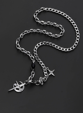 黑宝石芒星项链男款潮流男生小众设计男士配饰高级感女锁骨链吊坠