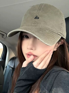 3分月光美式复古简约字母刺绣棒球帽女新款宽帽檐软顶情侣鸭舌帽