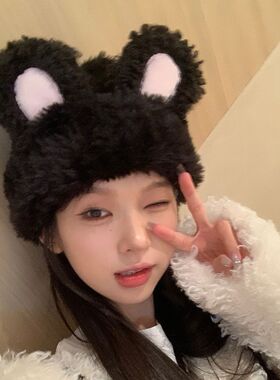 3分月光 渔夫帽女可爱兔子秋冬季保暖毛线帽子潮包头针织冷帽百搭