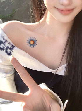 蓝色小雏菊防水持久ins风纹身贴