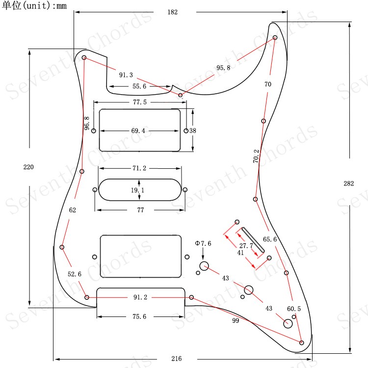 HSH 双单双电吉他护板前面板前盖板保护板 白黑白 NH-58 - 图3